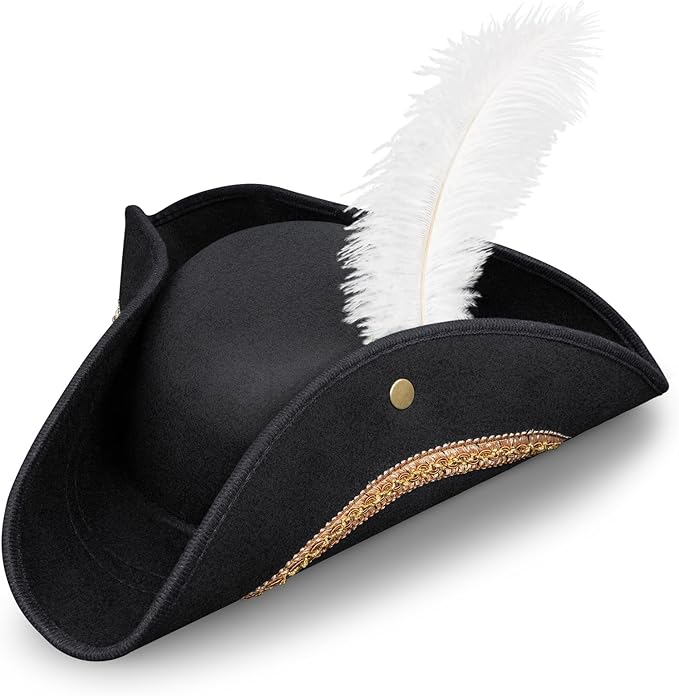 Spinosaurus Pirate Hat Adult Black Tricorn Hat with Feather. New but missing original packaging.