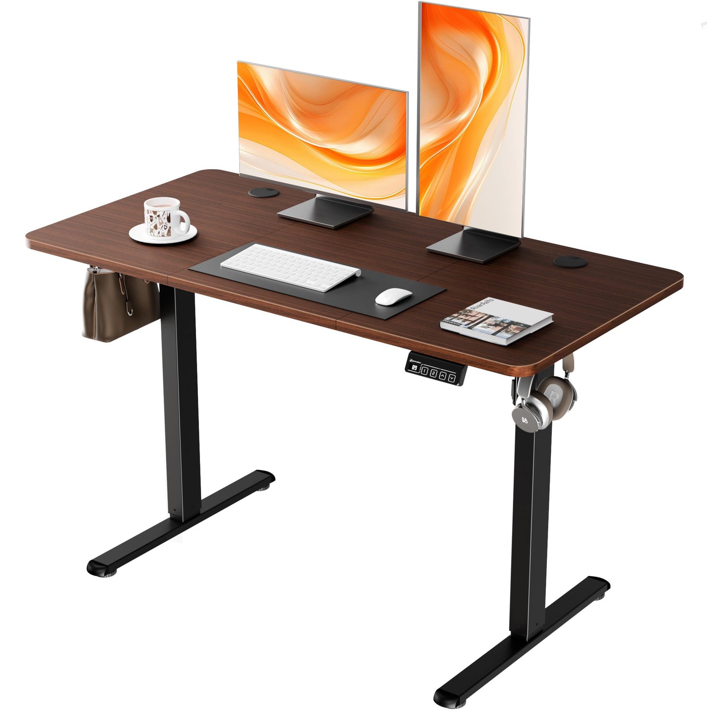 ERGOMAKER Electric Standing Desk 120x60cm, 2 Memory Presets, Black Walnut