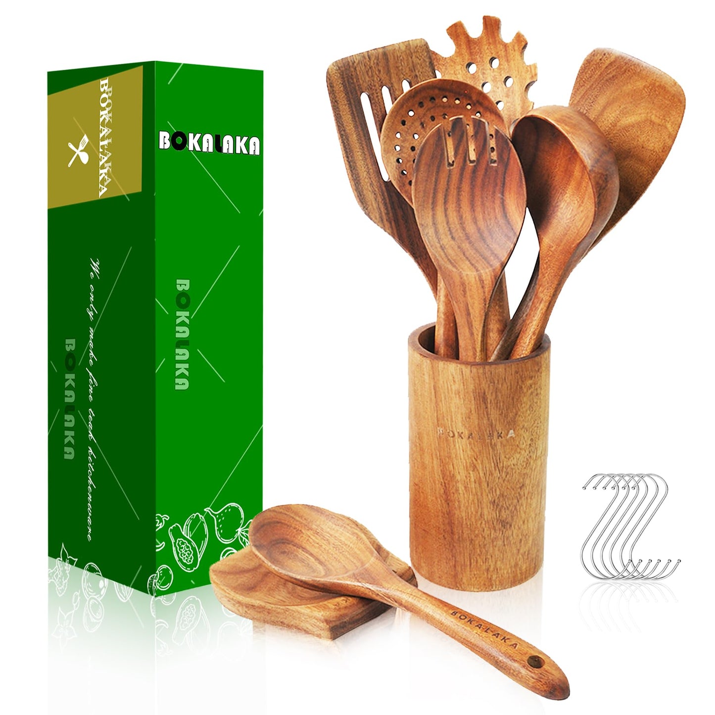 Wooden Spoons for Cooking, 9Pcs Wooden Utensils for Cooking,Wooden Cooking Utensils with Comfort Grip,Teak Wooden Kitchen Utensil Set with Utensils