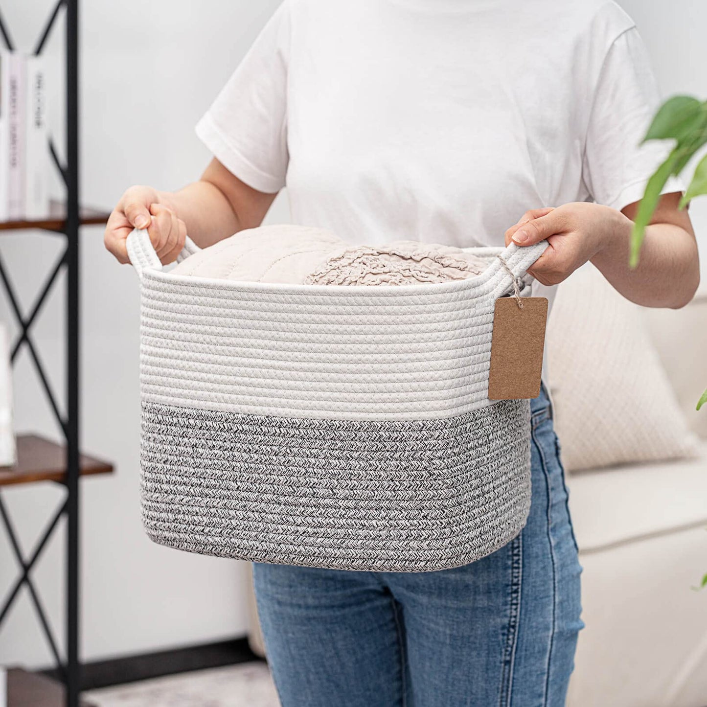 TIMEYARD 3 Pack Storage Baskets for Shelves Woven Basket with Handles