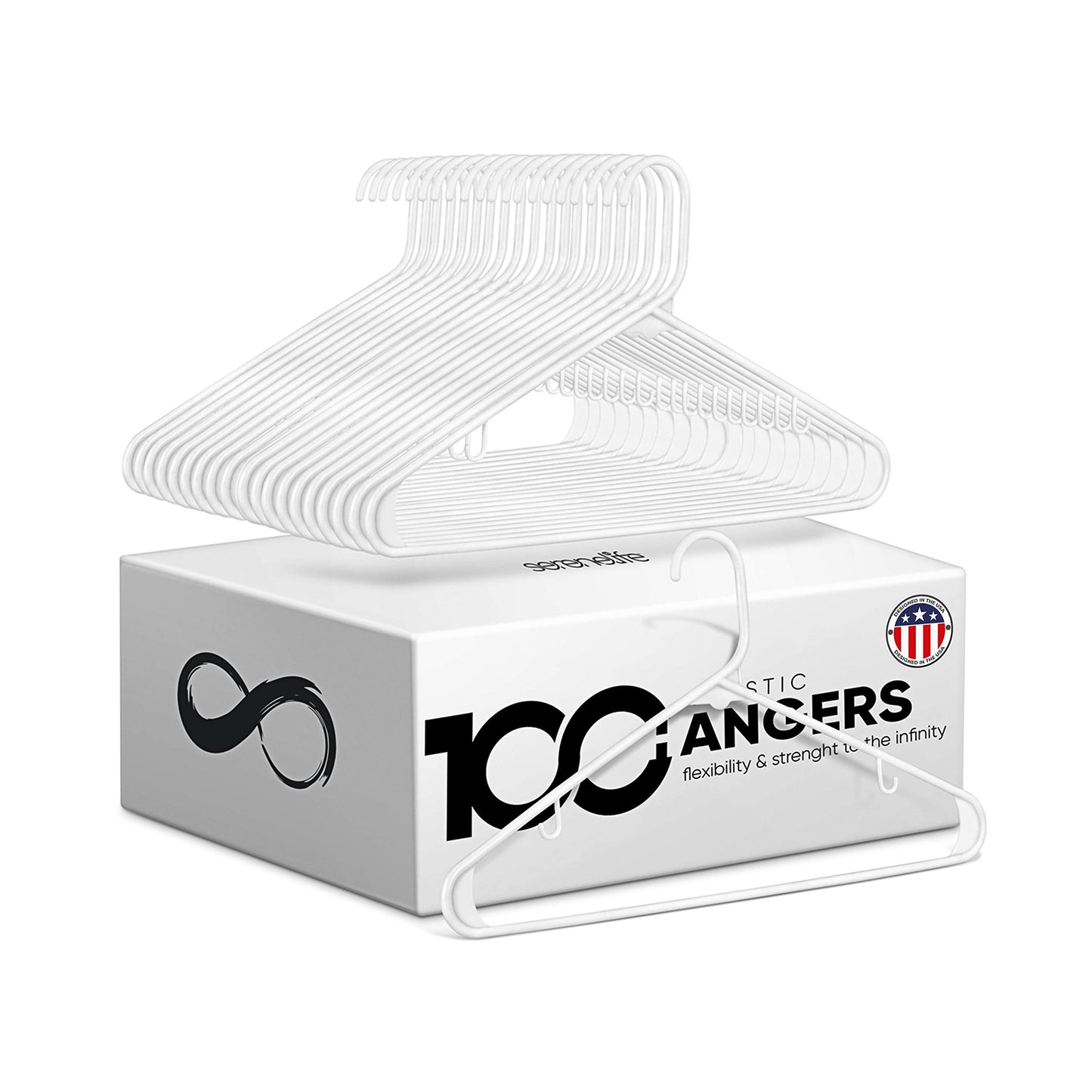 SereneLife, Plastic Coat Hangers, White Plastic Hangers, Plastic Hangers 100 Pack, Heavy Duty Clothes Hangers, Non-slip plastic Hangers for Clothes