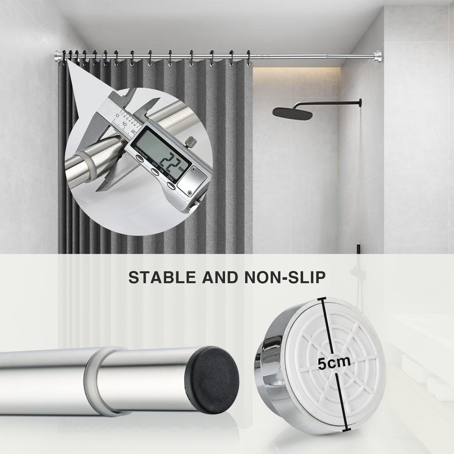 2PCS Shower Curtain Rod Stainless Steel Extendable Shower Curtain Pole No Drilling Tension Rod for Clothes Shower Curtain Rail Net Curtain Poles for