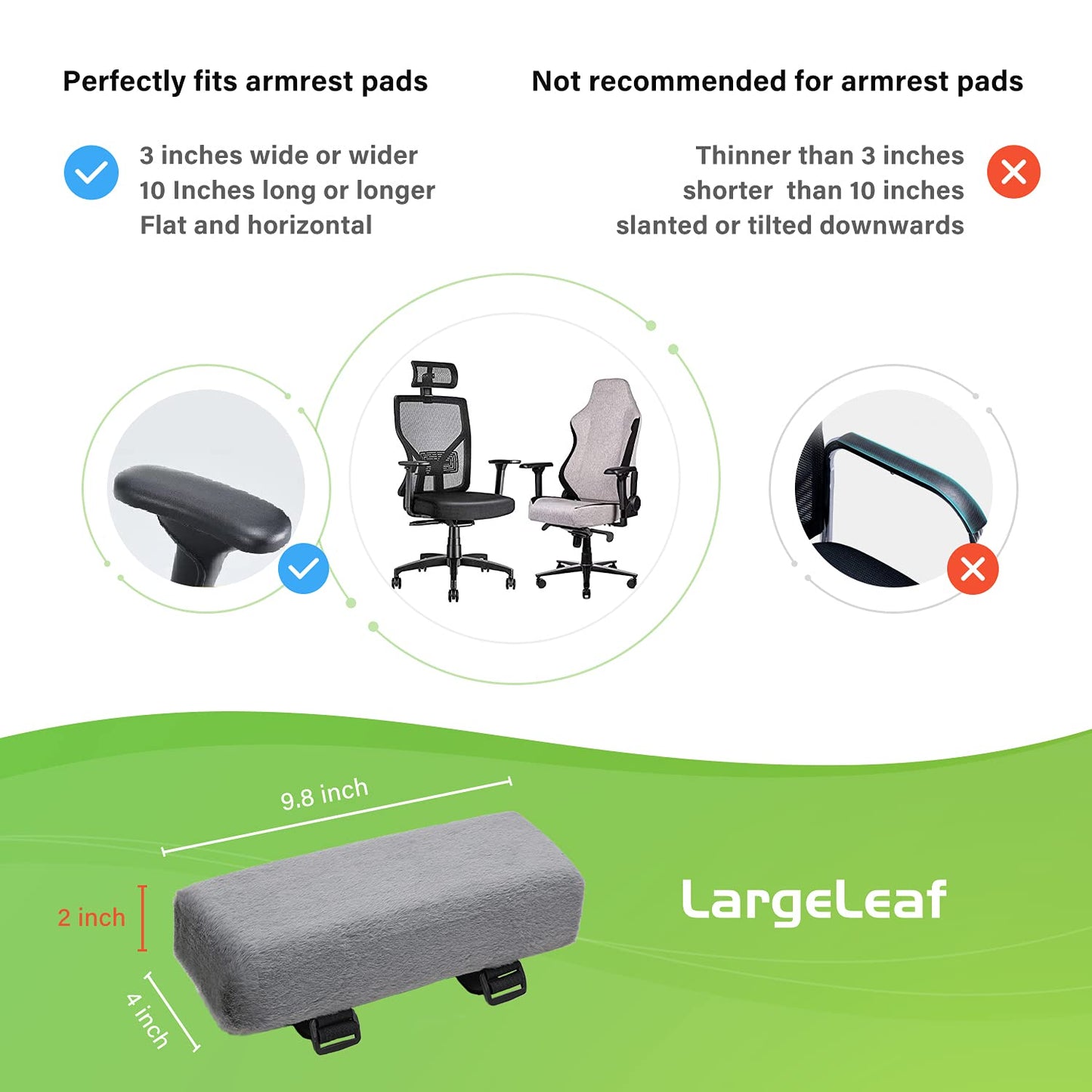 LargeLeaf Plush Chair armrest Cushions Elbow Pillow Pressure Relief Office Chair Gaming Chair armrest with Memory Foam armrest Pads 2-Piece Set of
