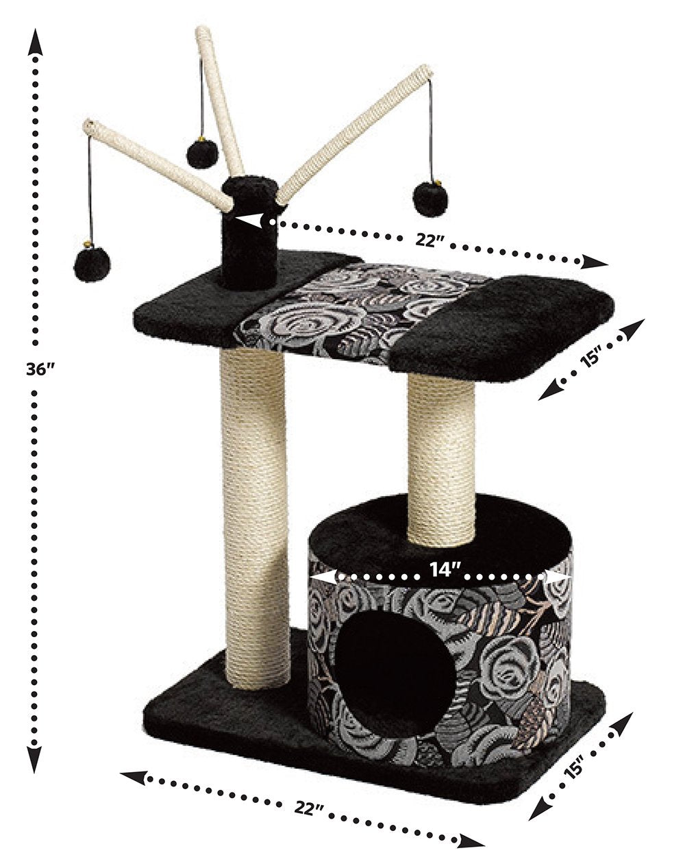 MidWest Homes for Pets Cat Tree, InchCarnival Inch Cat Furniture, 3-Tier Cat Activity Tree w/ Sisal Wrapped Support Scratching Posts and Dangle Play