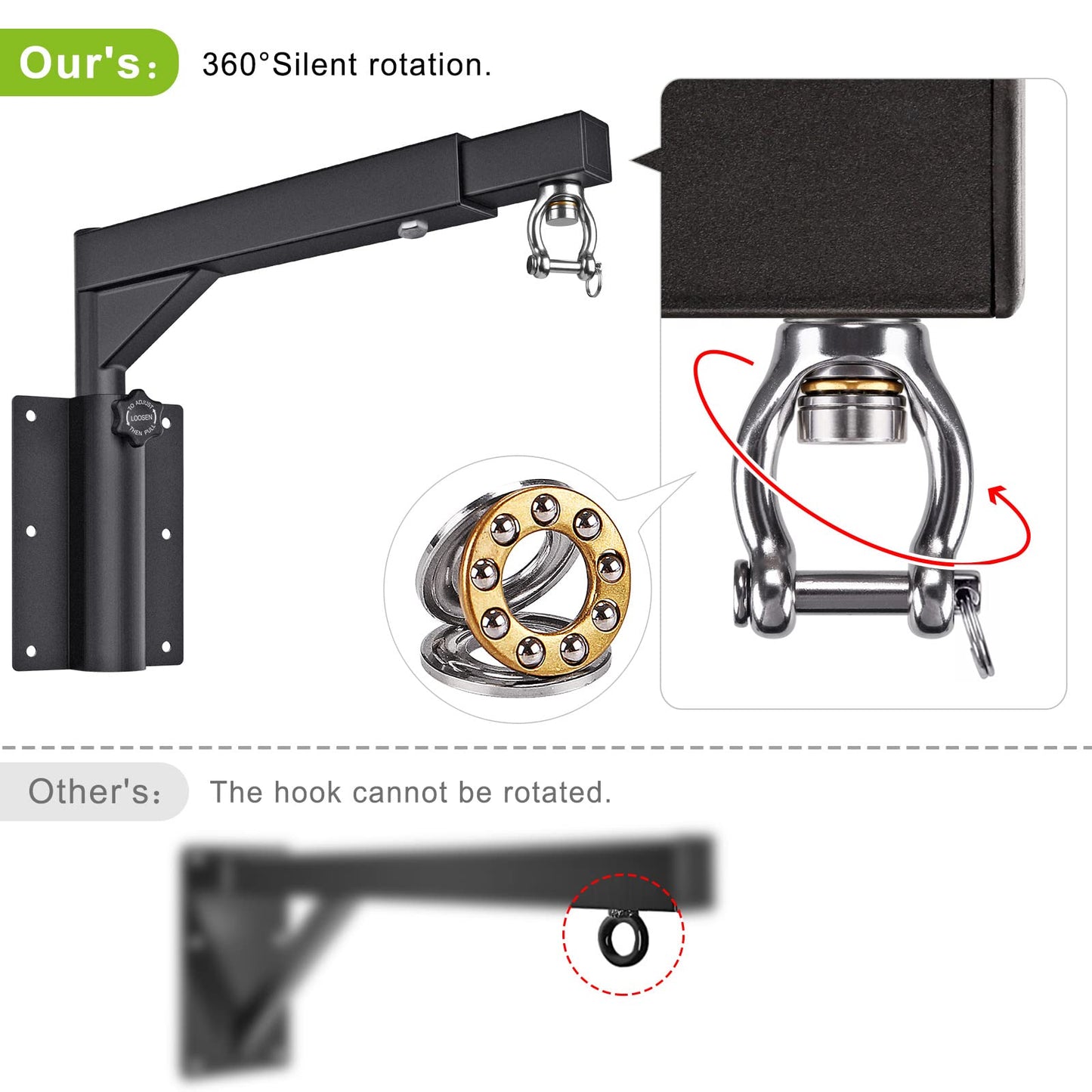 BeneLabel Punch Bag Bracket, Boxing Bag Wall Stand Frame Heavy Duty Speed Bag Hanger Silent Rotation Chain Carabiner with Adjustable 44-64cm