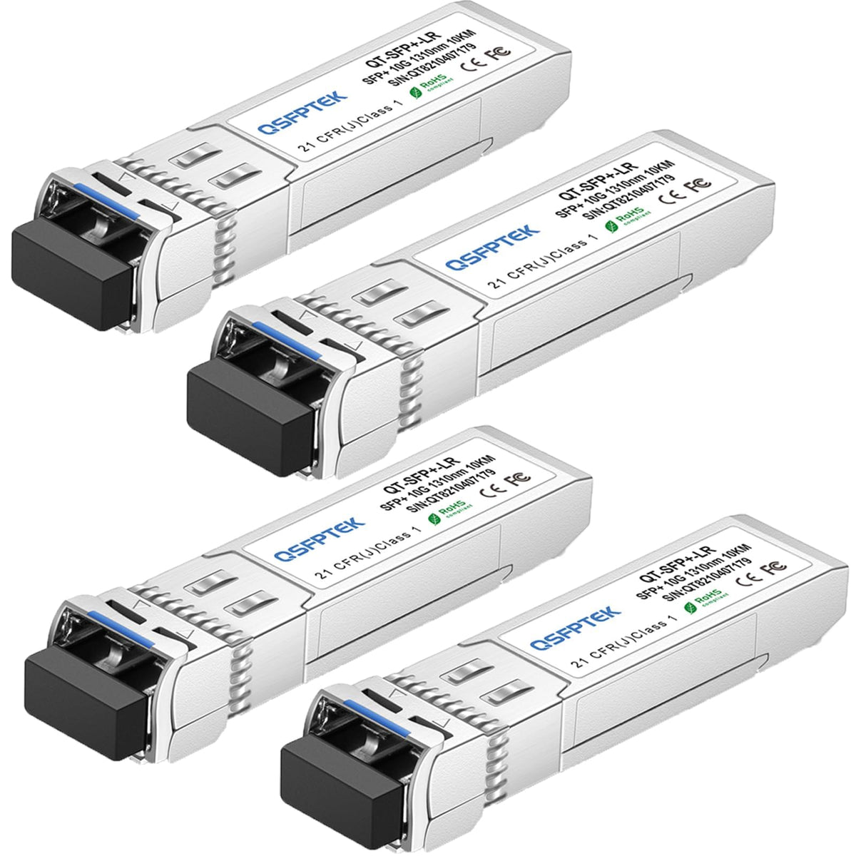 QSFPTEK 4Pack 10G-LR 10km SFP+ Module 10GBASE-LR 1310nm 10km DDM LC 10gb SFP+ Transceiver for Cisco SFP-10G-LR, Ubiquiti UF-SM-10G, Mikrotik, Netgear,