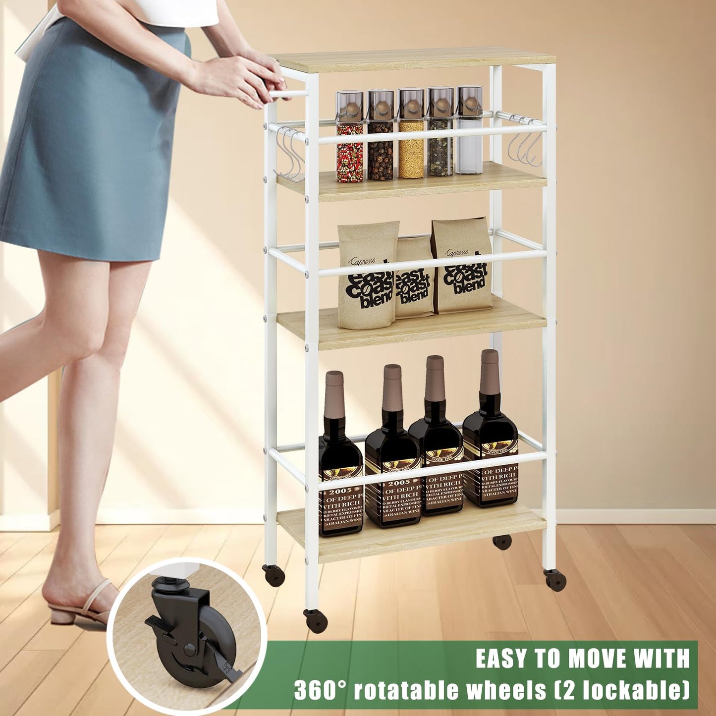 IBUYKE Slim Rolling Storage Cart, Kitchen Cart Utility Shelving UTMJ065R