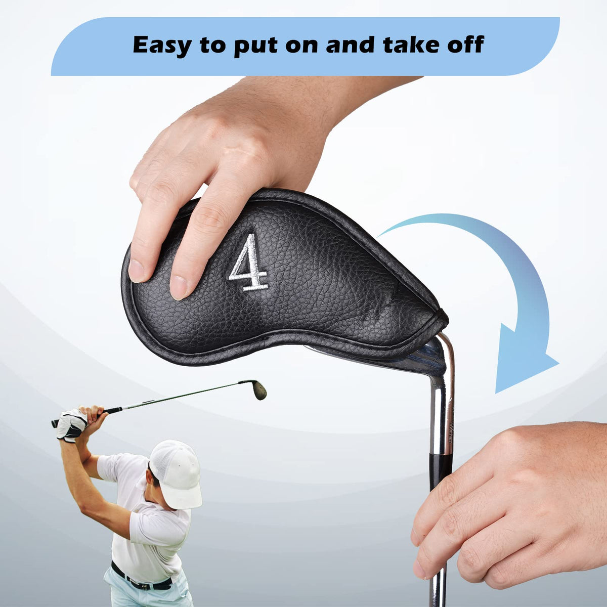 CRAFTSMAN GOLF Black Leather Iron Headcover Set 10pcs with No. on Both Sides Magnetic Closure?