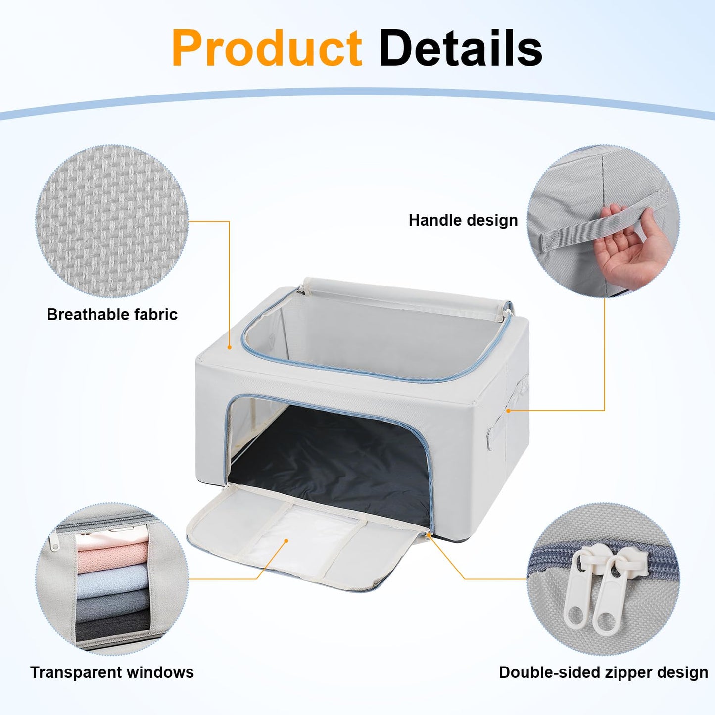 Hejo 3 Pack 24L Clothes Storage Boxes with Steel Frame,Foldable Storage Box