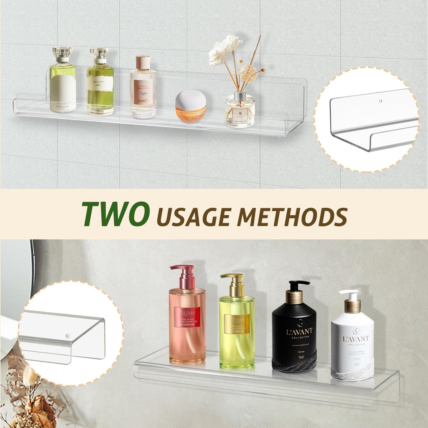 AMEITECH Clear Acrylic Wall Display Shelves 10 Pack, 15 Inch Acrylic Shelf Wall Organizer and Storage for Collectibles, Figure, Toy Cars, Perfume