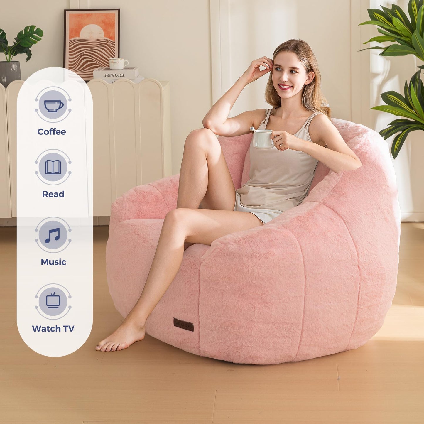 MAXYOYO Bean Bag Chair for Adults or Children, Soft Faux Fur Floor Single with Filling, Comfy Bean Bag Sofa with Back Support, Accent Chair
