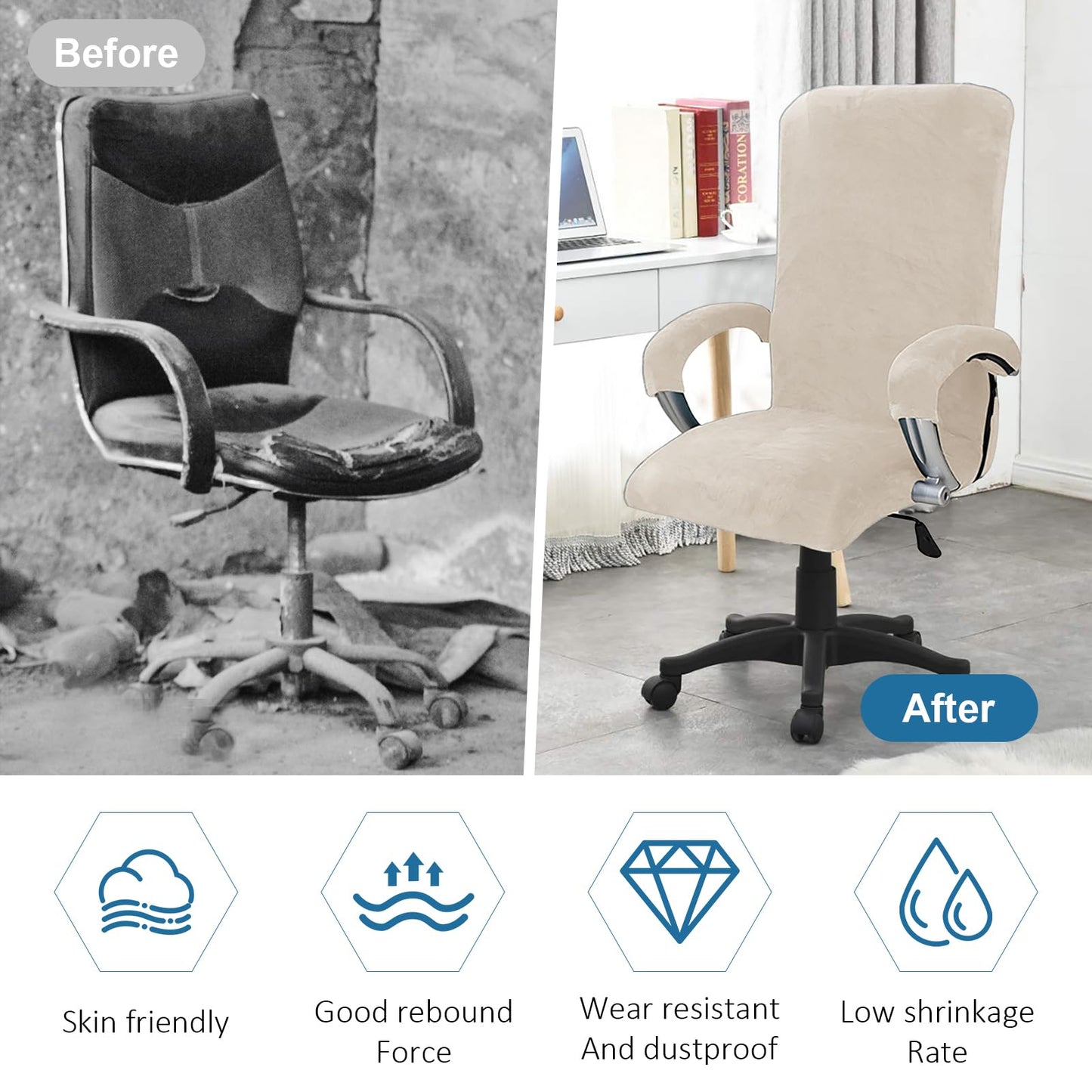 YushengTai Velvet Office Chair Cover, with Armrest, Office Chair Cover, High Backrest, Gaming Chair Cover, Chair Covers with Armrests, Removable