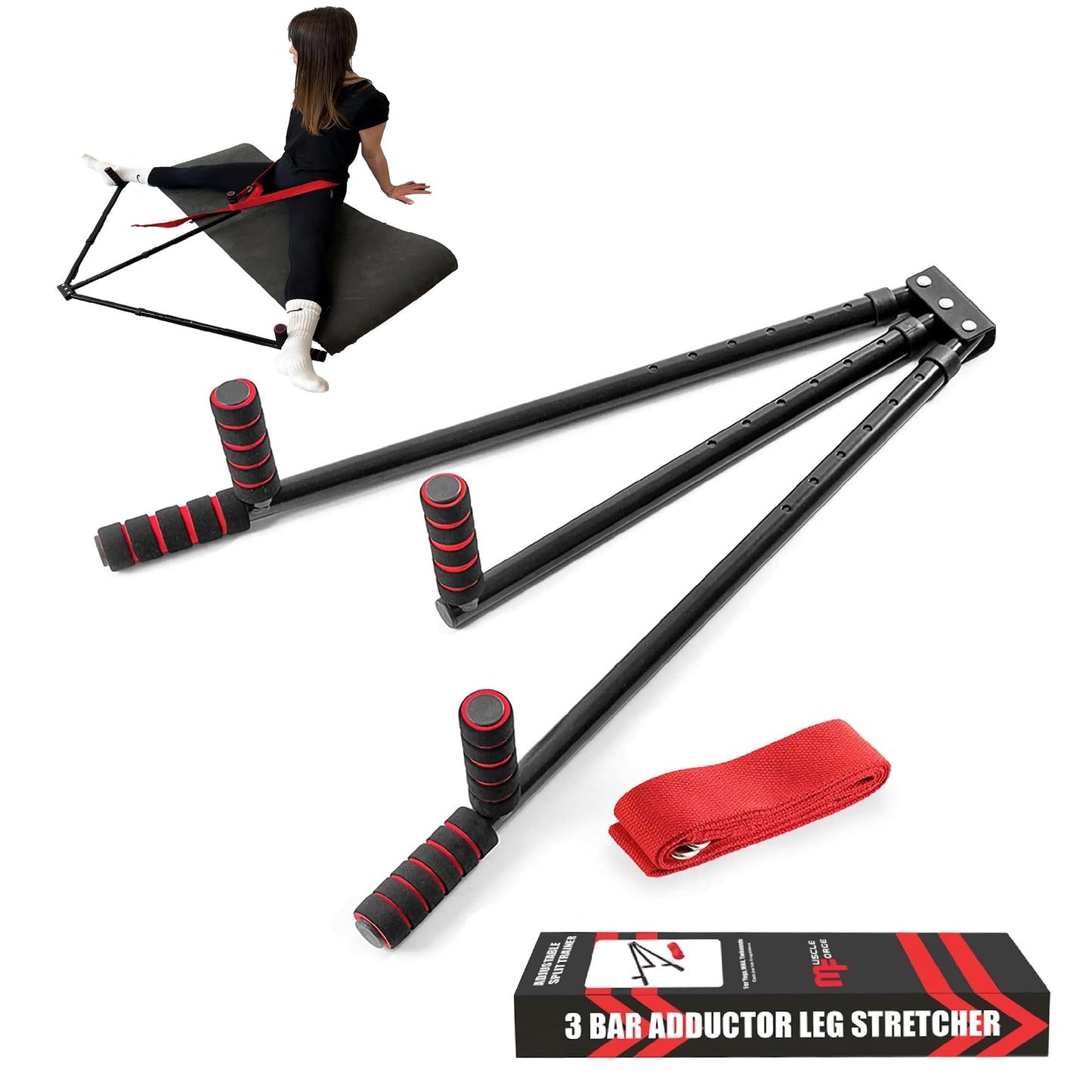 MuscleForge? 3 Bar Leg Stretcher for Splits and Adductor Stretch Spreader to Over 180? Split Machine Trainer for Martial Arts Ballet Stretching