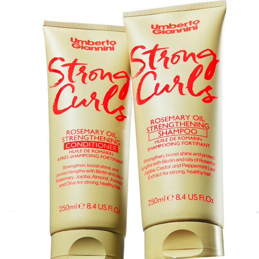 Umberto Giannini Strong Curls Rosemary Oil Strengthening Shampoo & Conditioner Duo 250ml x 2 - With Biotin - Sulphate Free + Vegan