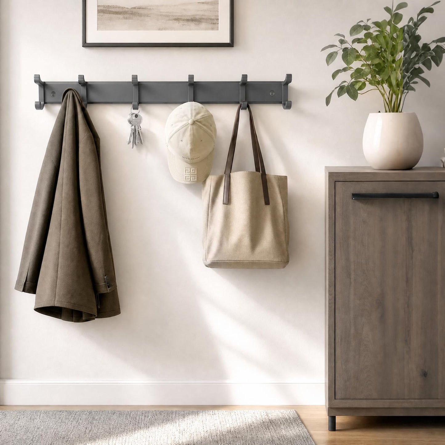 NONETO 2 Pack Coat Hooks Wall Mounted with 6 Movable Coat Rack (Grey)