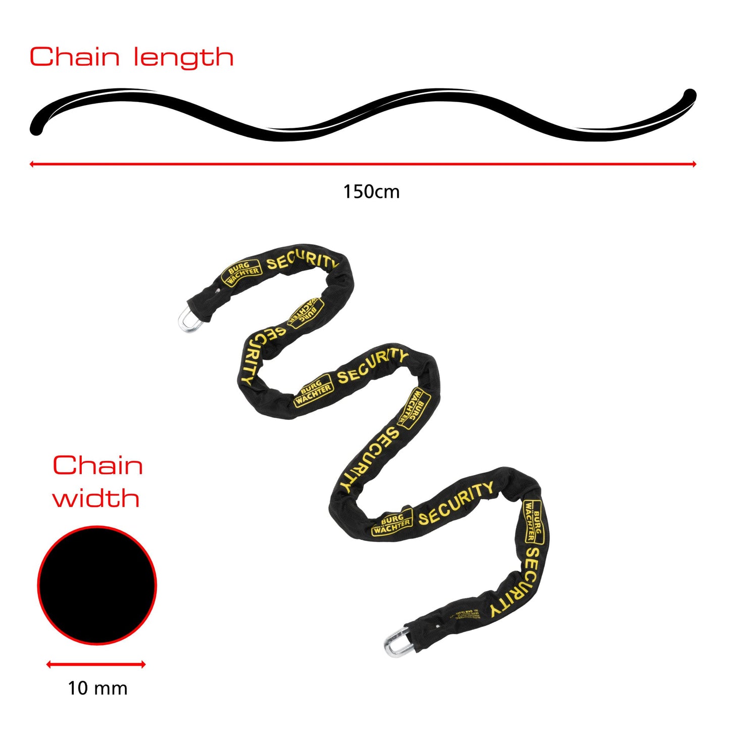 Burg-Wachter 1.5M Sold Secure Gold Bike Chain and Lock Kit, Black