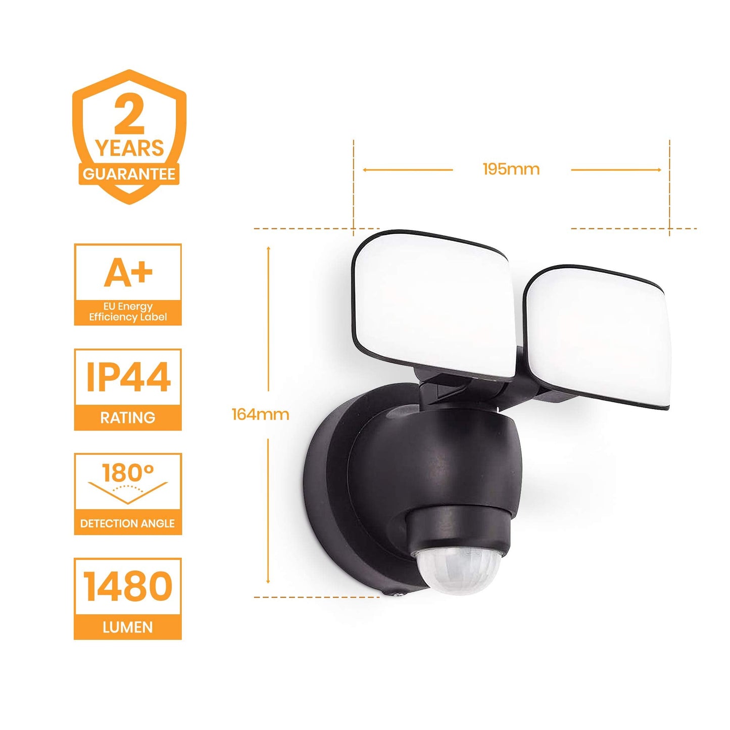 National Lighting Twin LED PIR Floodlight - IP44 Rated Outdoor Security Lights with Motion Sensor - Mains Powered Flood Lights Adjustable Double Head