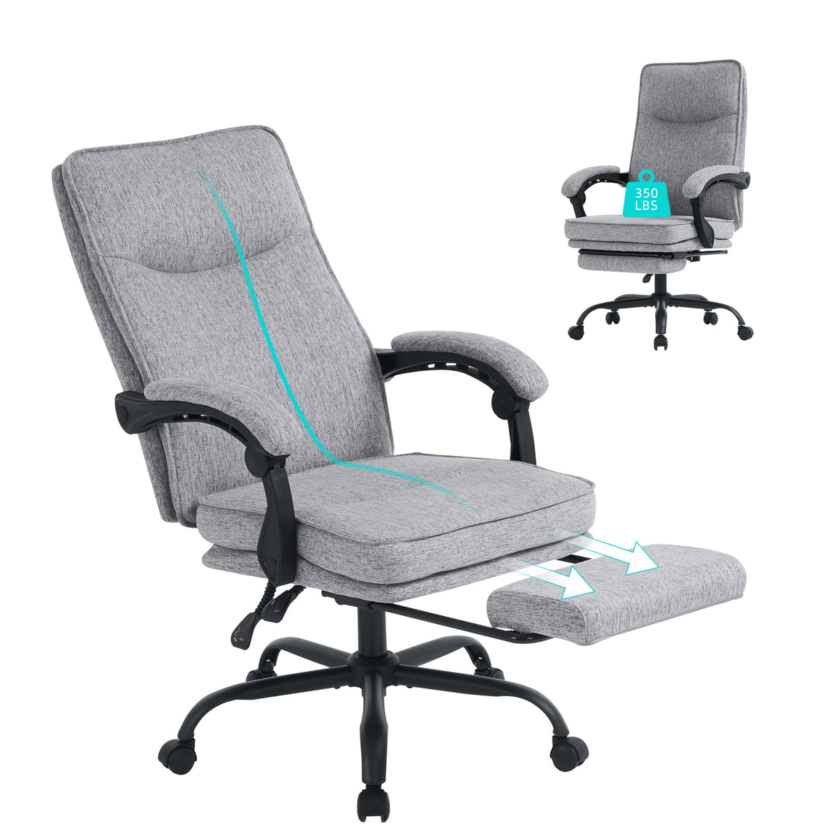 MZLEE Office Chairs for Home, Ergonomic Office Chair with Footrest, 90-135° Recline