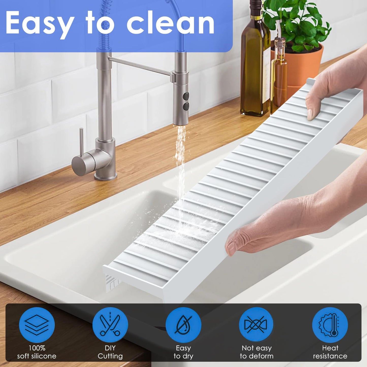 Adorila Silicone Edge Protector, 6 x 20 Inch Splash Guard for Bathtub, Kitchen Edge Guard (White)