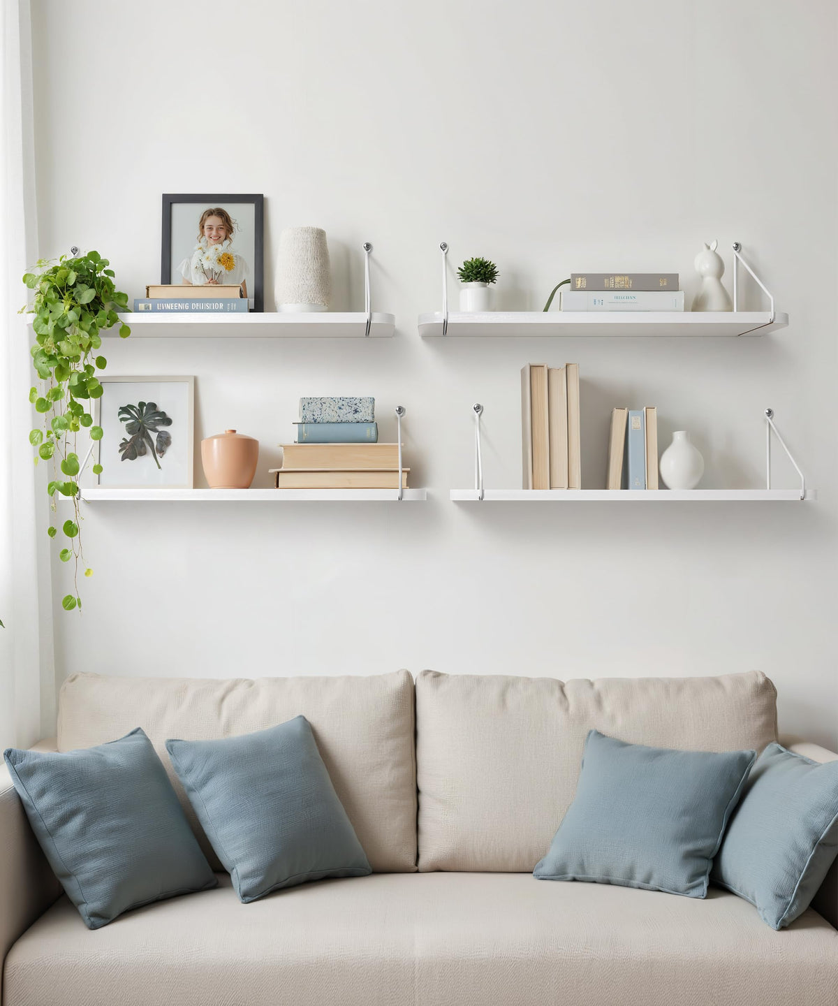 Afuly White Floating Shelves 24 Inch for Bathroom Bedroom Kitchen Storage Organiser Modern Decorations Accessories Display for Living Room Office Home