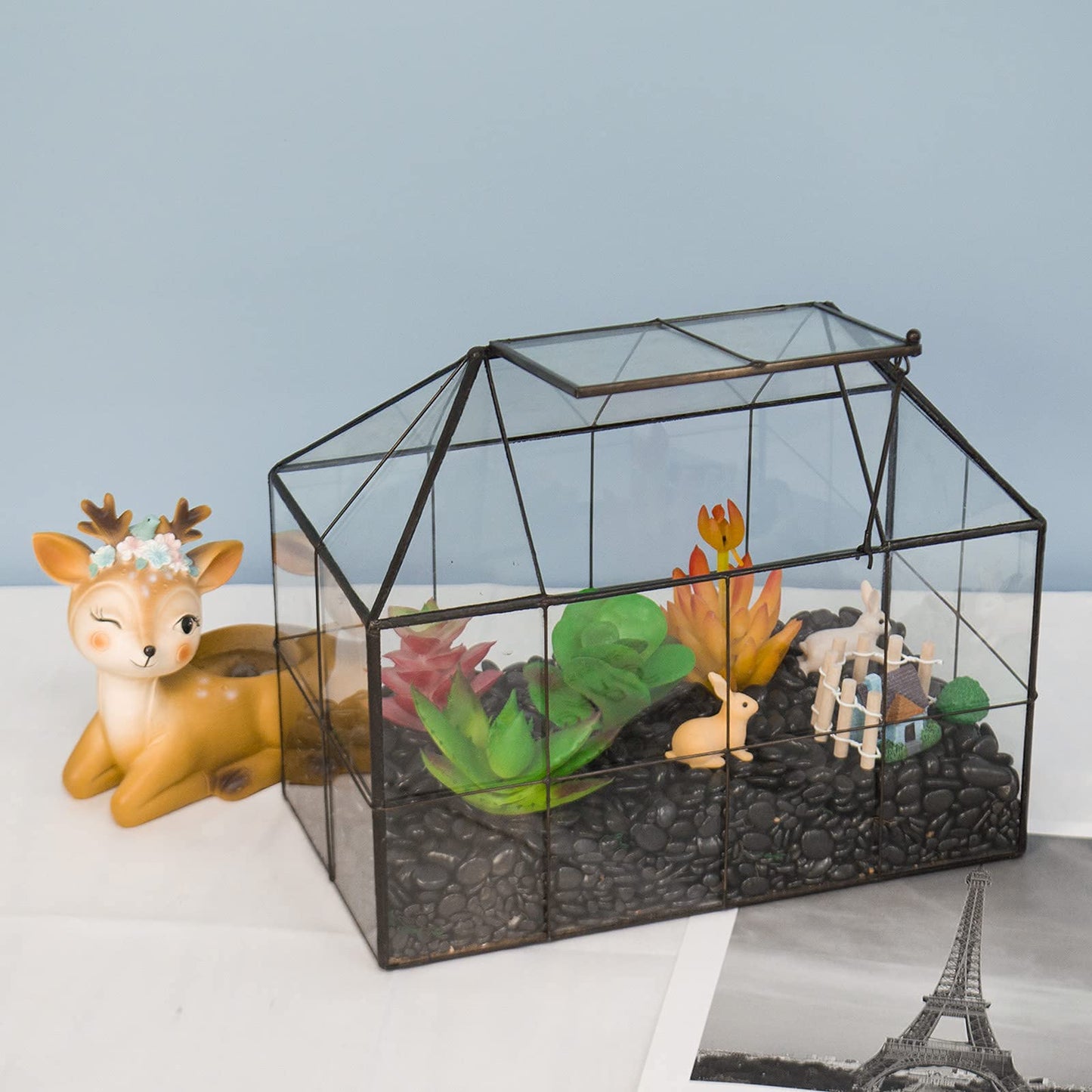 Large Glass Greenhouse Succulent Plant Terrarium with lid Geometric Tabletop