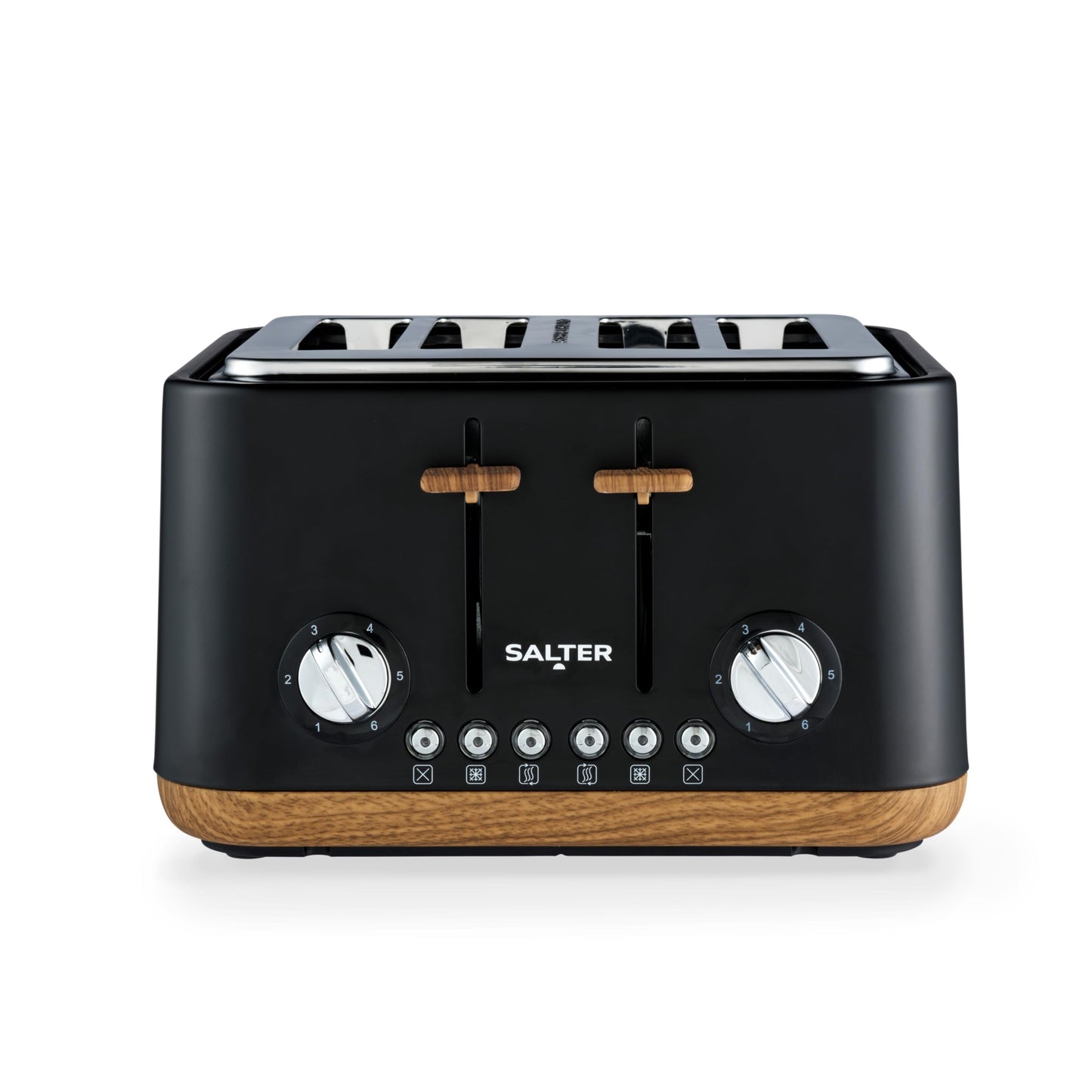 Salter EK5823BLK Toronto 4-Slice Toaster  Wide Slots, 6 Browning Levels, Removable Crumb Tray, Defrost, Reheat, Cancel, Self-Centring Function,