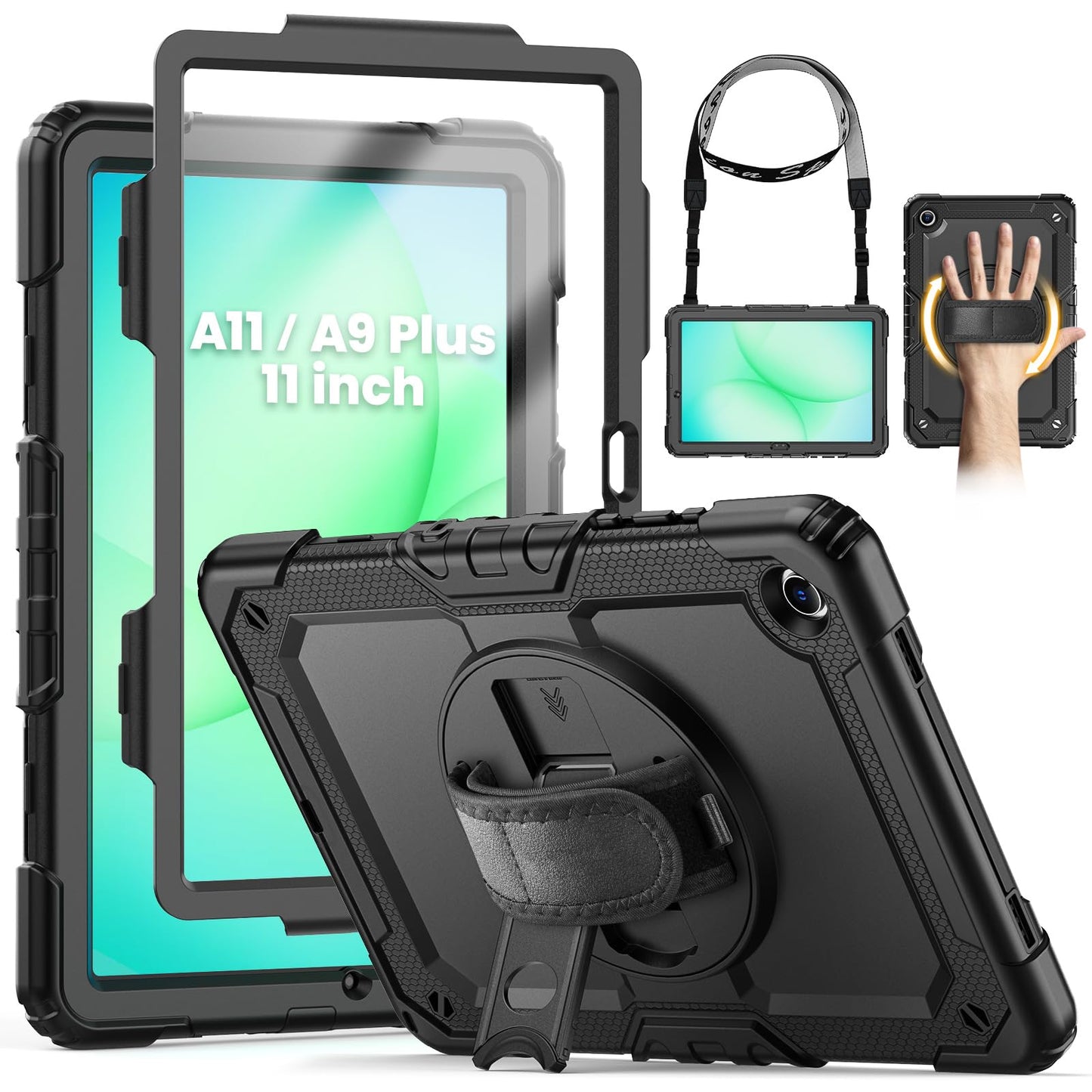 SEYMCY Case for Samsung Galaxy Tab A11+/ A9+ Plus 11 Inch 2025/2023, Full Body Shockproof with Screen Protector, Rotating Hand Strap & Stand, Shoulder
