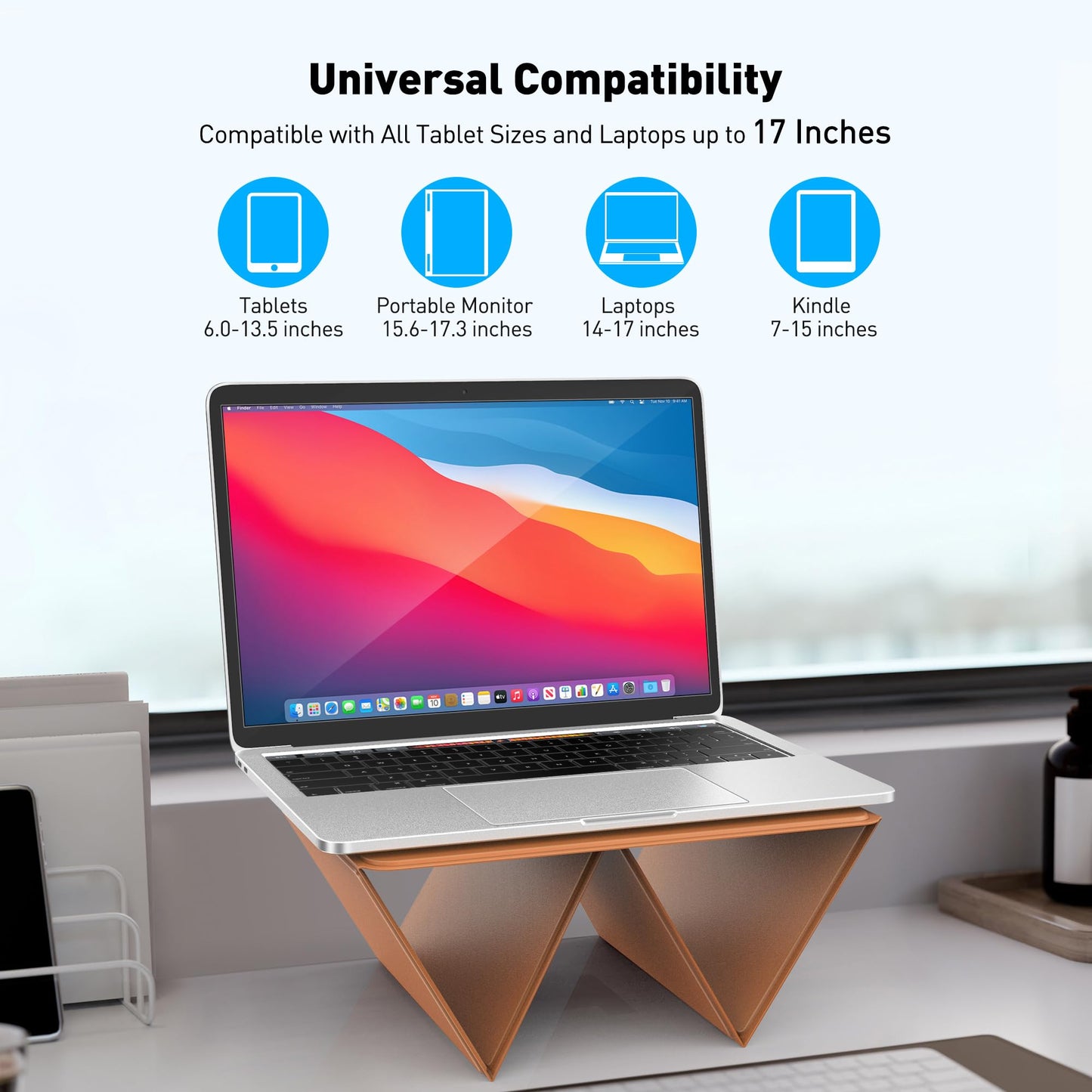 AboveTEK Portable Laptop Tray Stand, 2-in-1 Foldable MacBook Stand for Desk & iPad Tablet Stand Holder, Fits 14"~17" MacBook Air/Pro/Tablets/Kindle