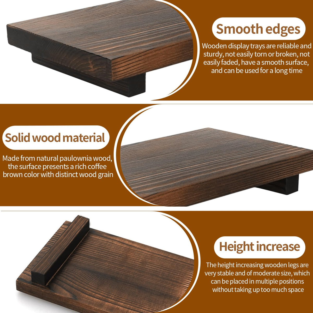2 Pcs Wooden Trays for Display, Candle Tray Kitchen Decor Wooden Display Stand for Bottles Candle Home Decoration