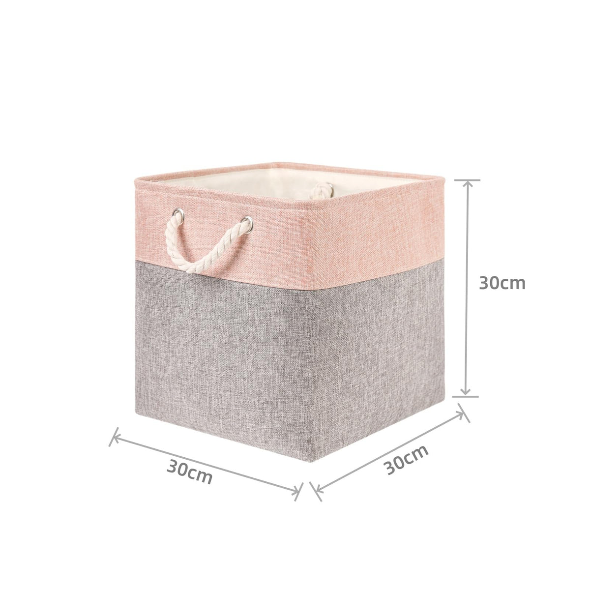 Mangata Canvas Storage Boxes, 30x30x30cm Fabric Storage Baskets for Shelves Organizing Clothes Nursery Home (Grey/Pink, Set of 4)