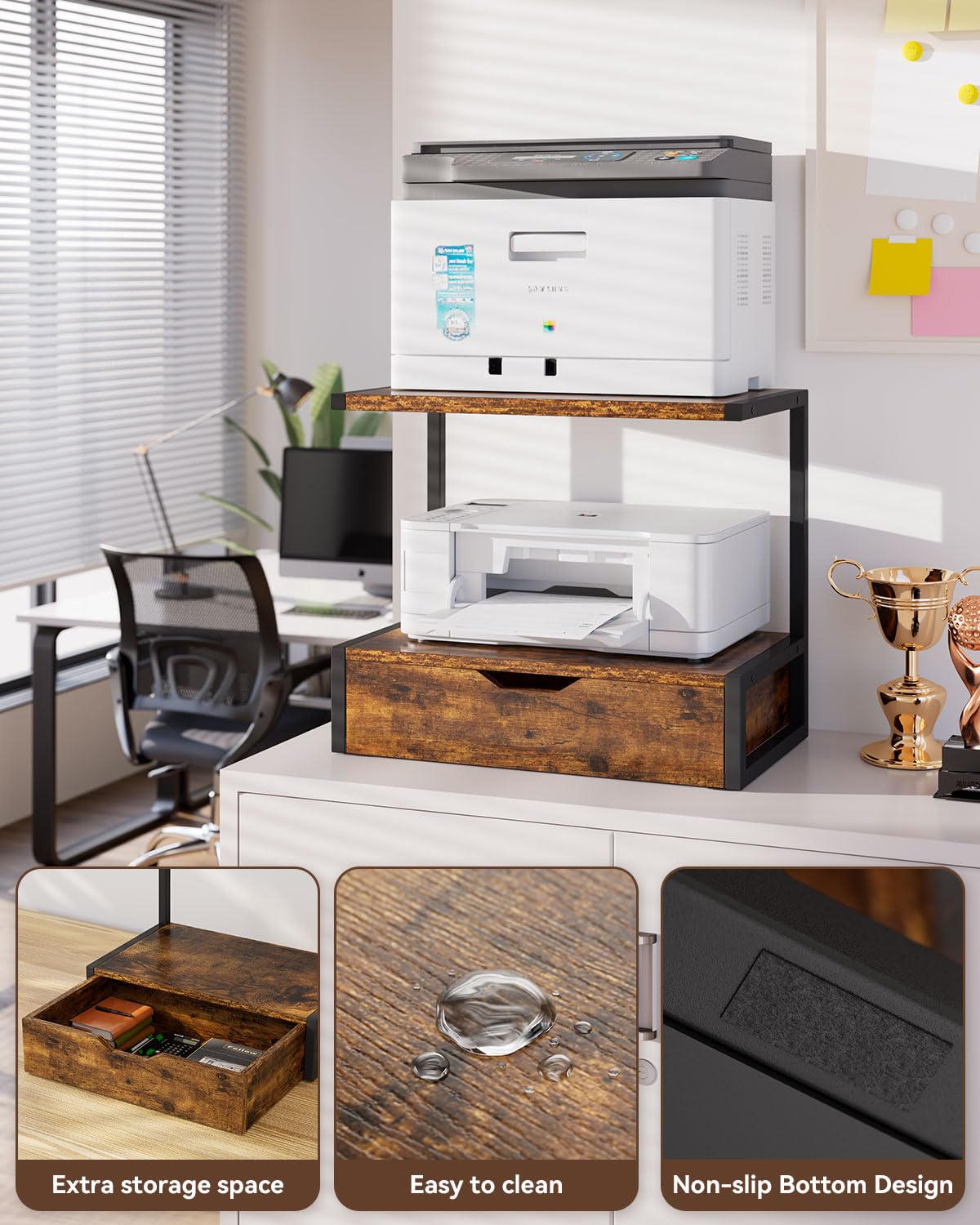 IBUYKE 2 Tier Desktop Printer Stand,Printer Table with Storage Shelf,Multi-Purpose Desk Organizer for Folders,Books,for Fax Machine