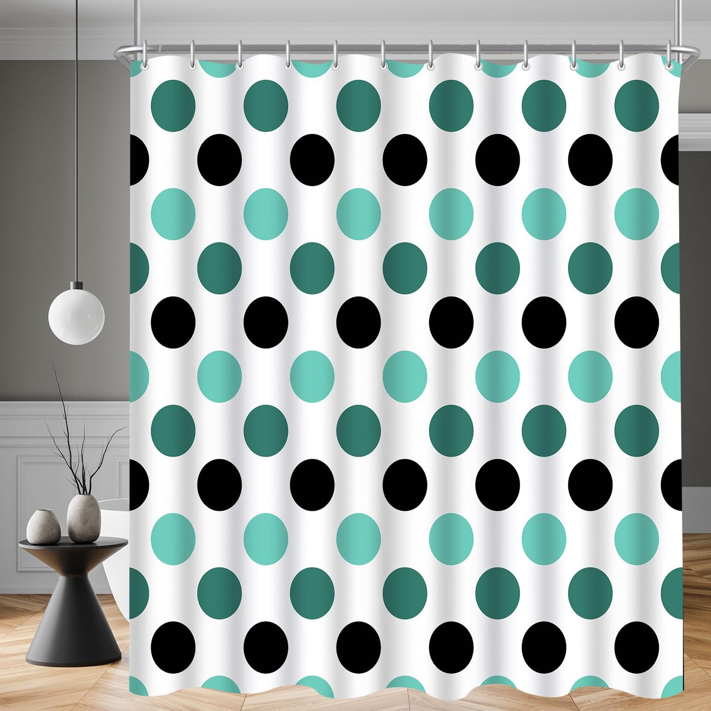 Lerores Shower Curtain, 180 x 200 cm, Dot Motif, Weighted Hem, Anti-Mould, Water-Repellent, Washable Polyester Bath Curtains with 12 Eyelets and