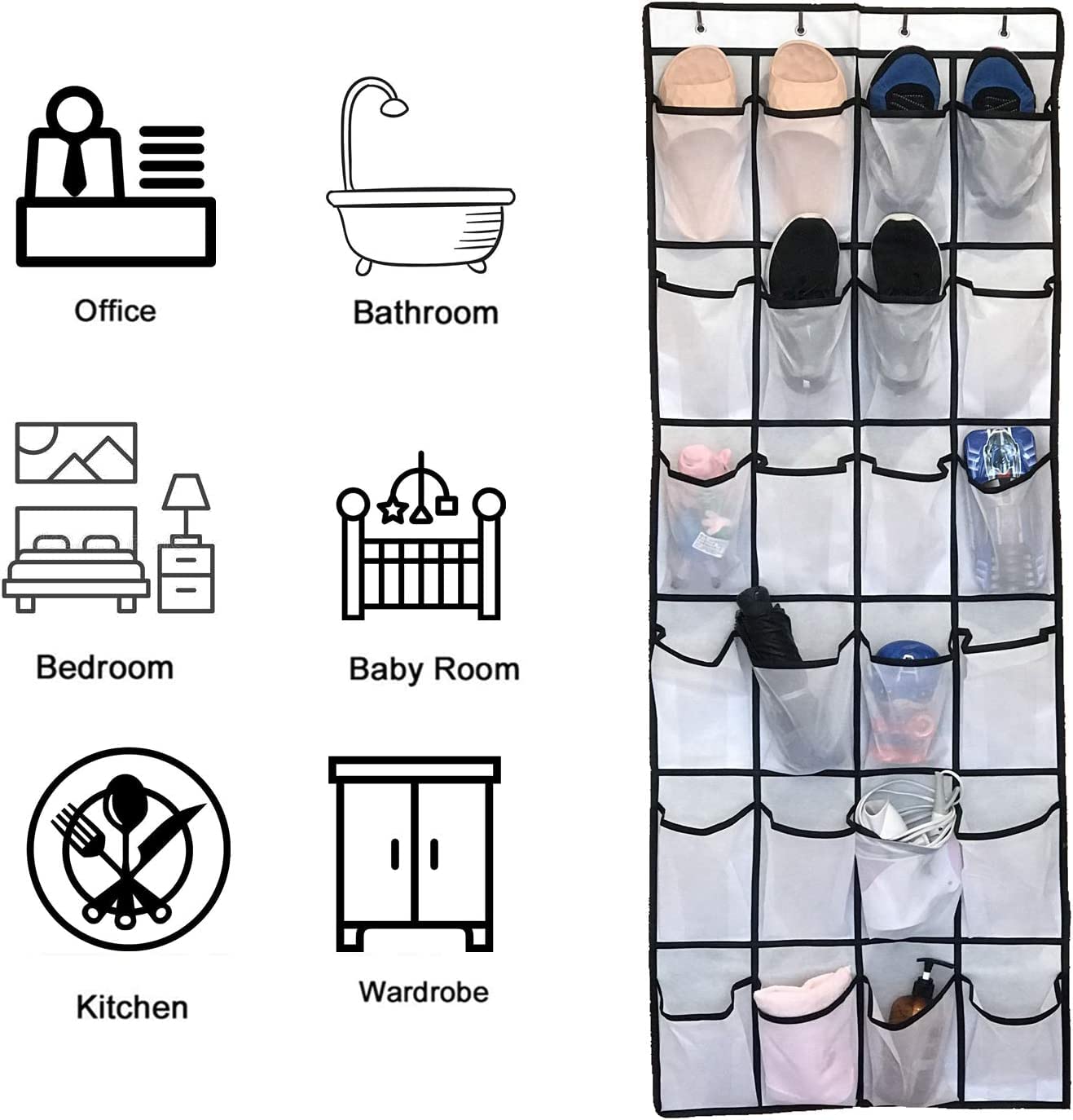 Hsthe Sea Hanging Organiser Over the Door 24 Large Mesh Pockets Storage hanger for Bedroom Bathroom Closet with 4 Hooks