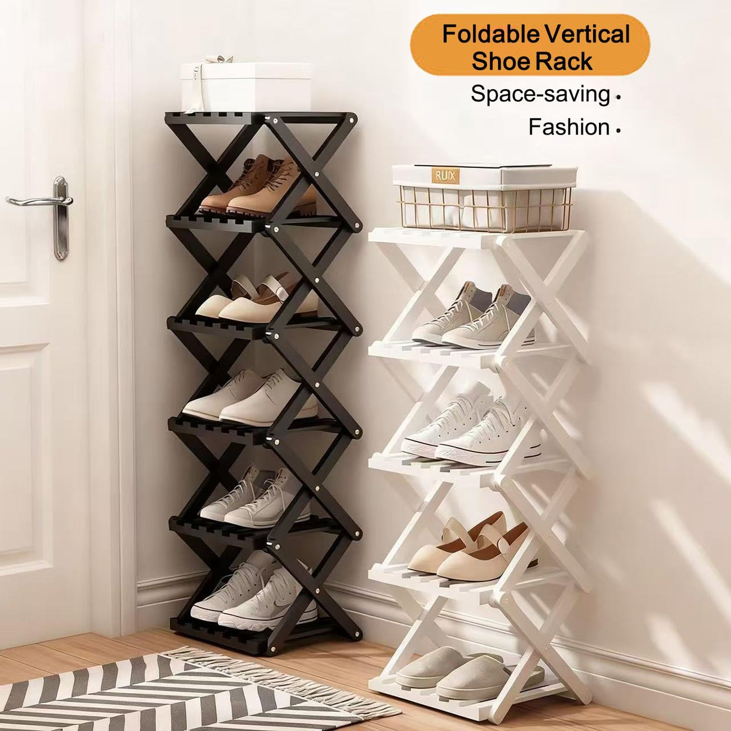 GIRYES Small Shoe Rack White, 4 Tier Bamboo Foldable Shoes Organizer Free Standing Shelf for Entryway, Bedrooms, Closet, Living Room Corner
