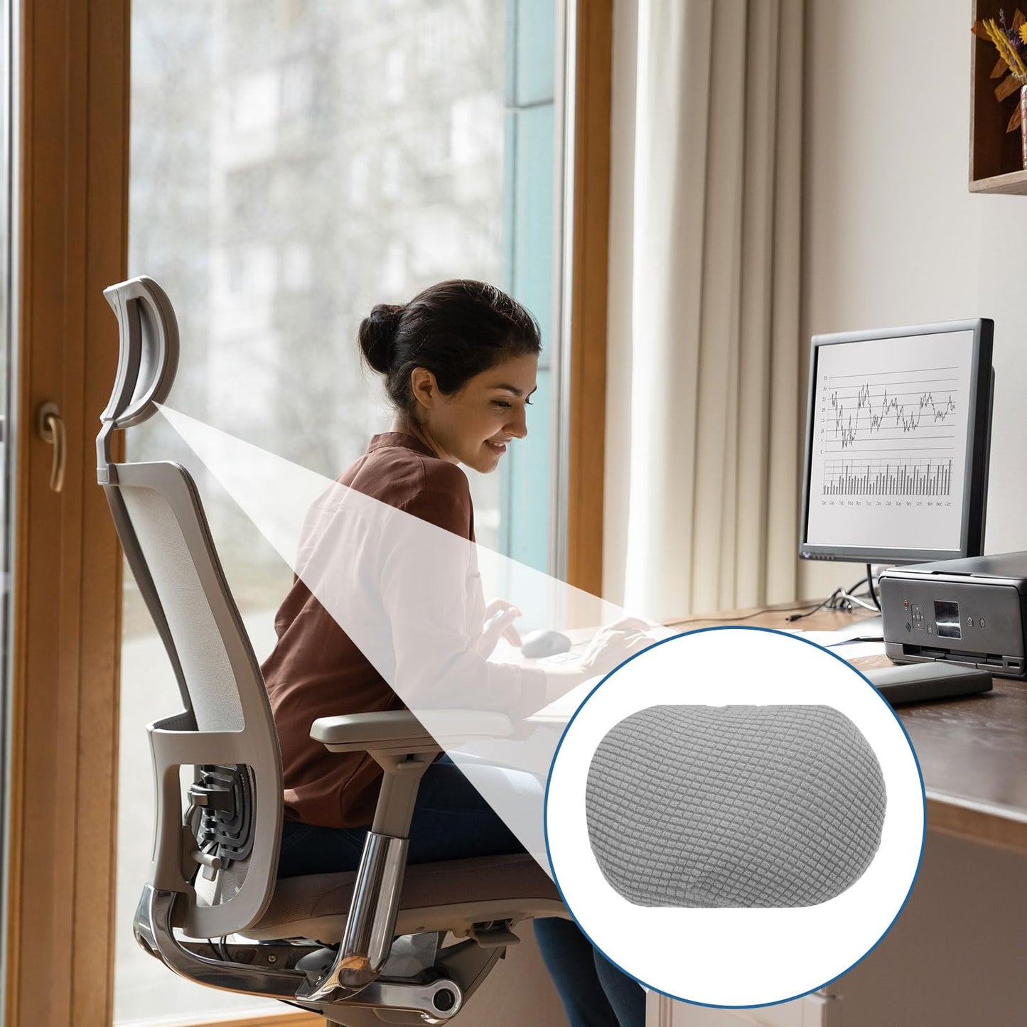 sourcing map Office Chair Pillow Cover, Office Chair Headrest Attachment Removable Headrest Protector for Home Desk Computer Chairs, Light Gray