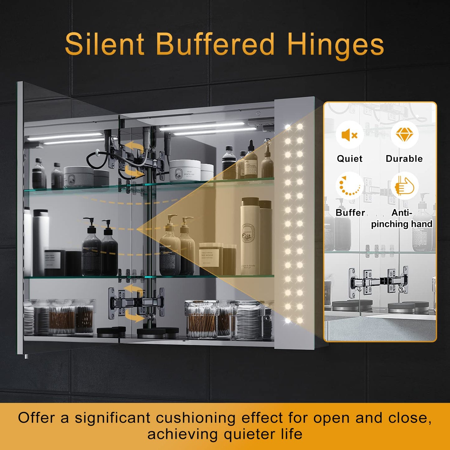 ELEGANT Bathroom Mirror Cabinet with LED Lights & Shaver Socket, 650x600mm