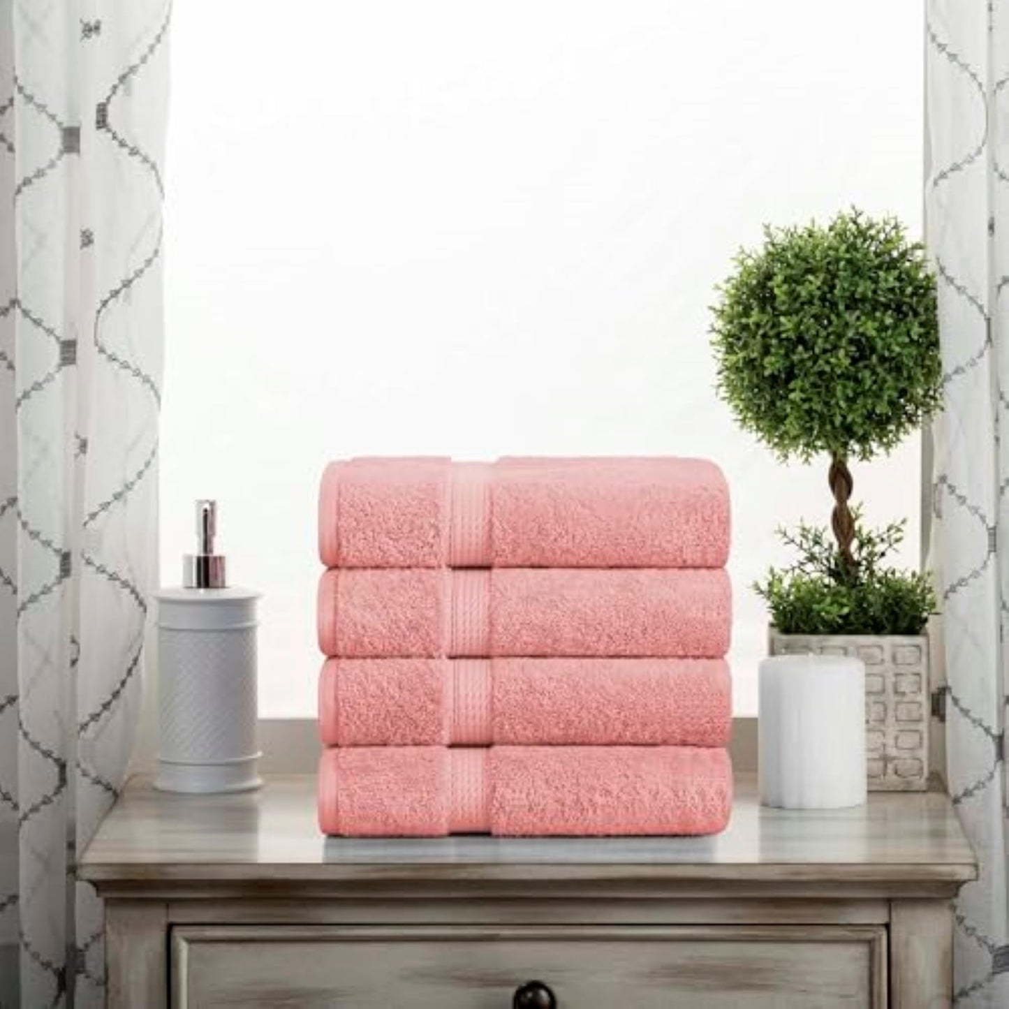 Superior 900 Gram 100% Premium Long-Staple Combed Cotton 4-Piece Hand Towel Set, Tea Rose