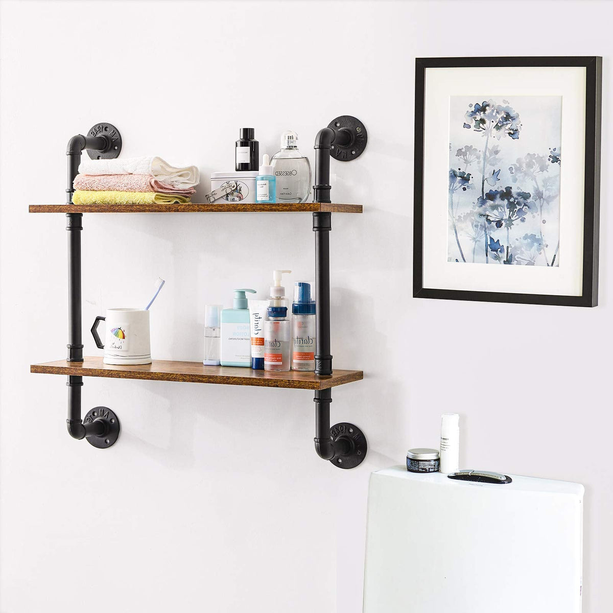 IBUYKE Pipe Floating Shelves, Wall Shelf Outdoor, 60x20x66cm, Decorative Shelving Unit for Wall, Plant Stand, Storage Organiser Shelf for Bedroom,