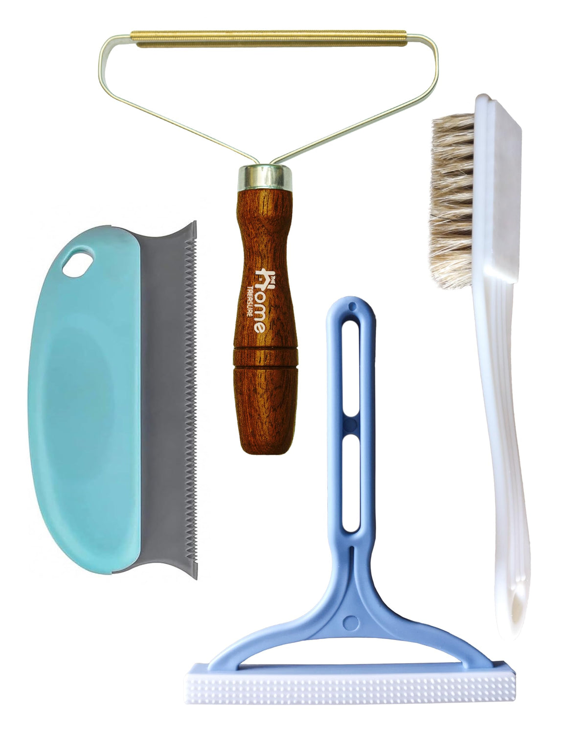 4 Pcs Double-Sided Carpet Scraper Tool & Lint Remover with Ergonomic Elegant Handle | Pet Hair Remover, Carpet Brush & Fabric Depiller for Clothes &