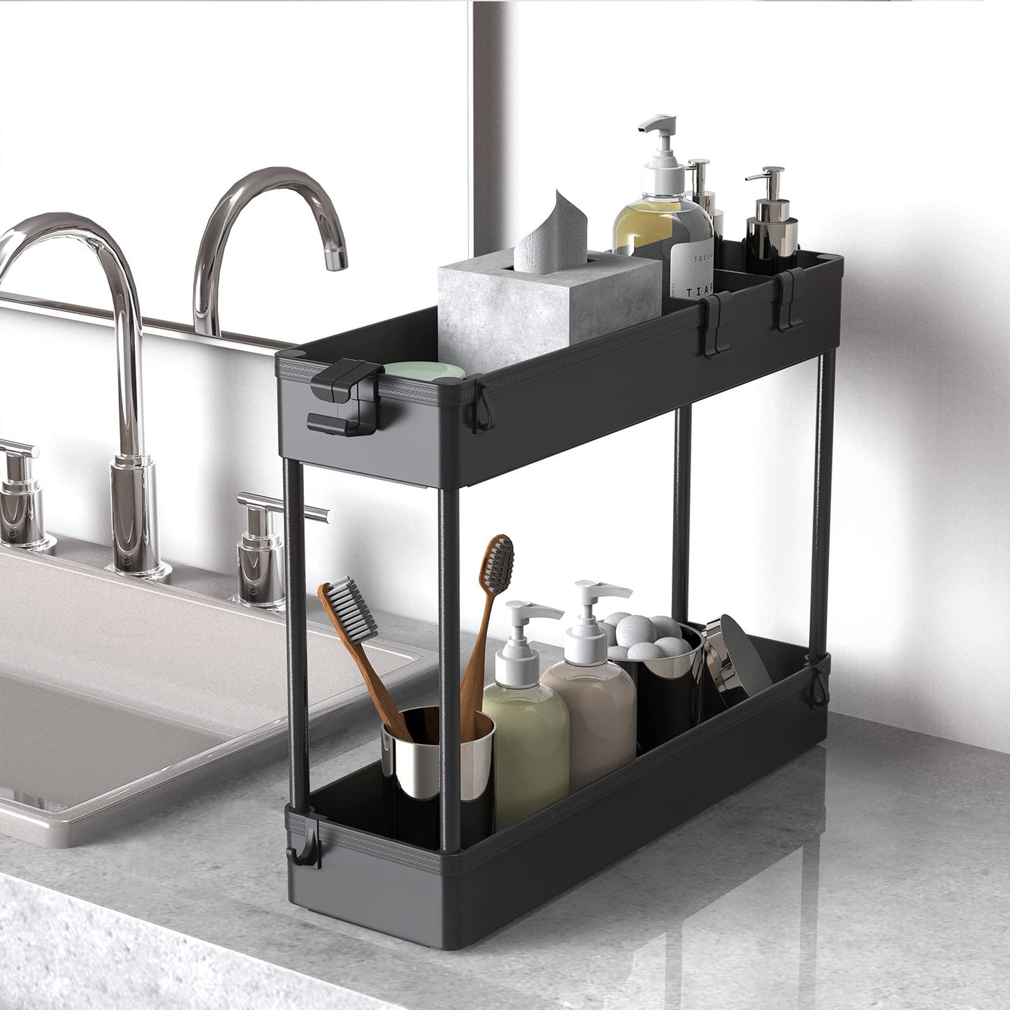 SAKA Slim Storage Cart,4 Tier Bathroom Rolling Utility Cart Storage Organizer Slide Out Cart