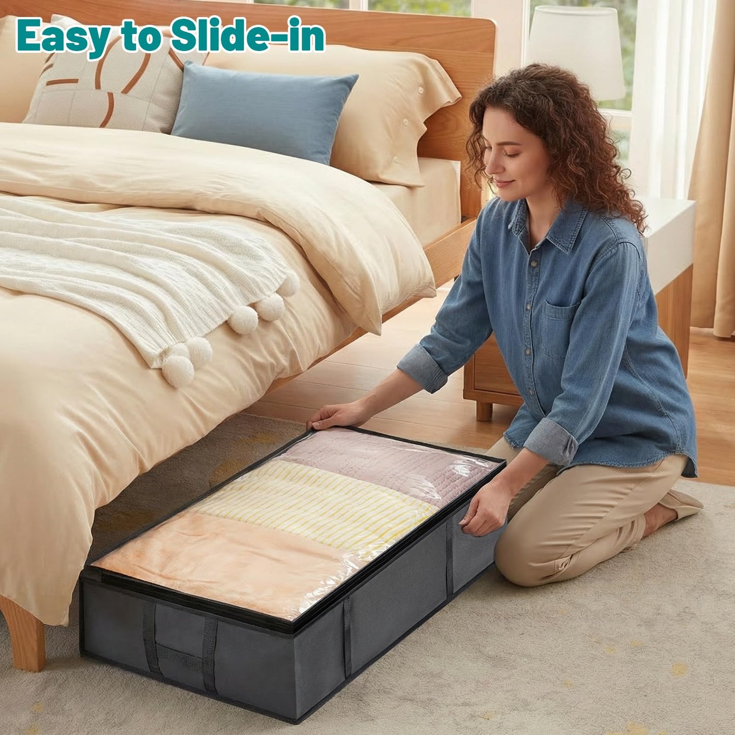 Dntorx 4 Pack 90L Under Bed Storage Bags, Underbed Storage Boxes with lid