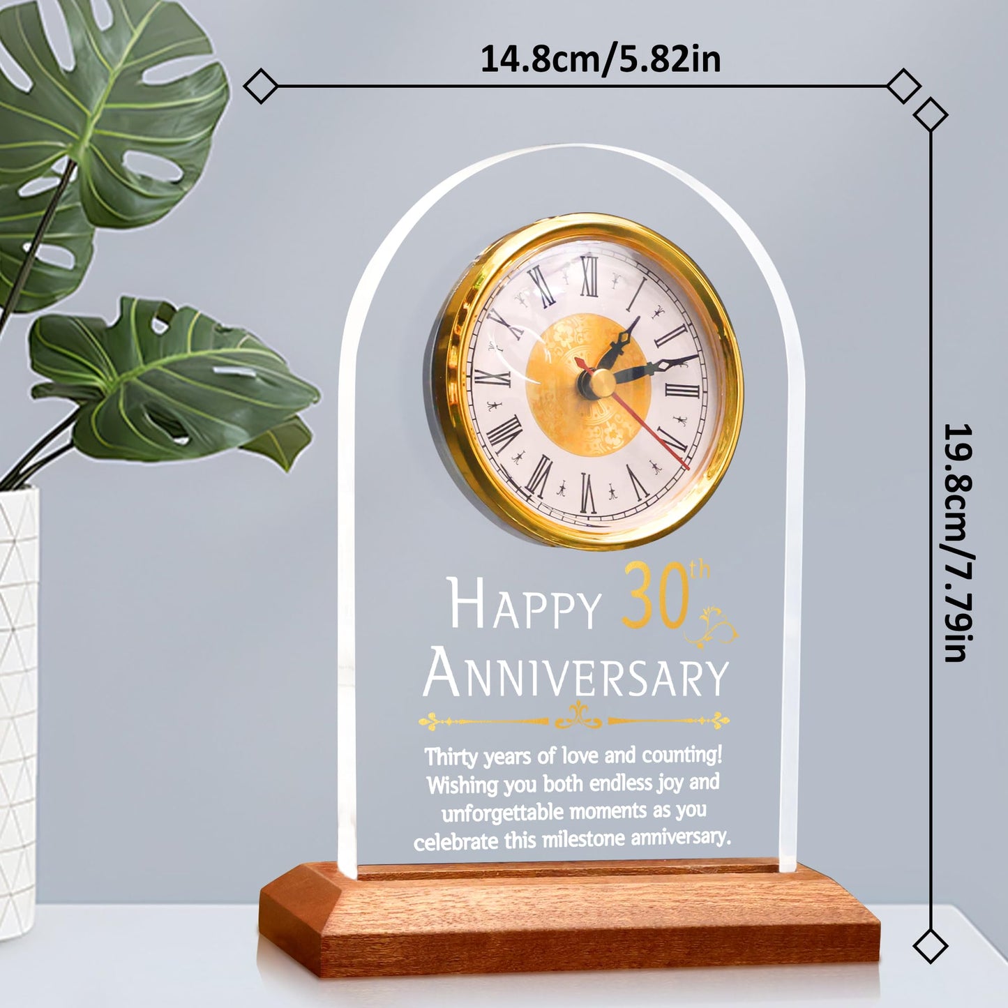 OkiyiD 30th Anniversary Wedding Gifts for Couples, 30 Years of Marriage, Light Up Anniversary Quartz Clock With LED Wooden Base for Home Decor,30th