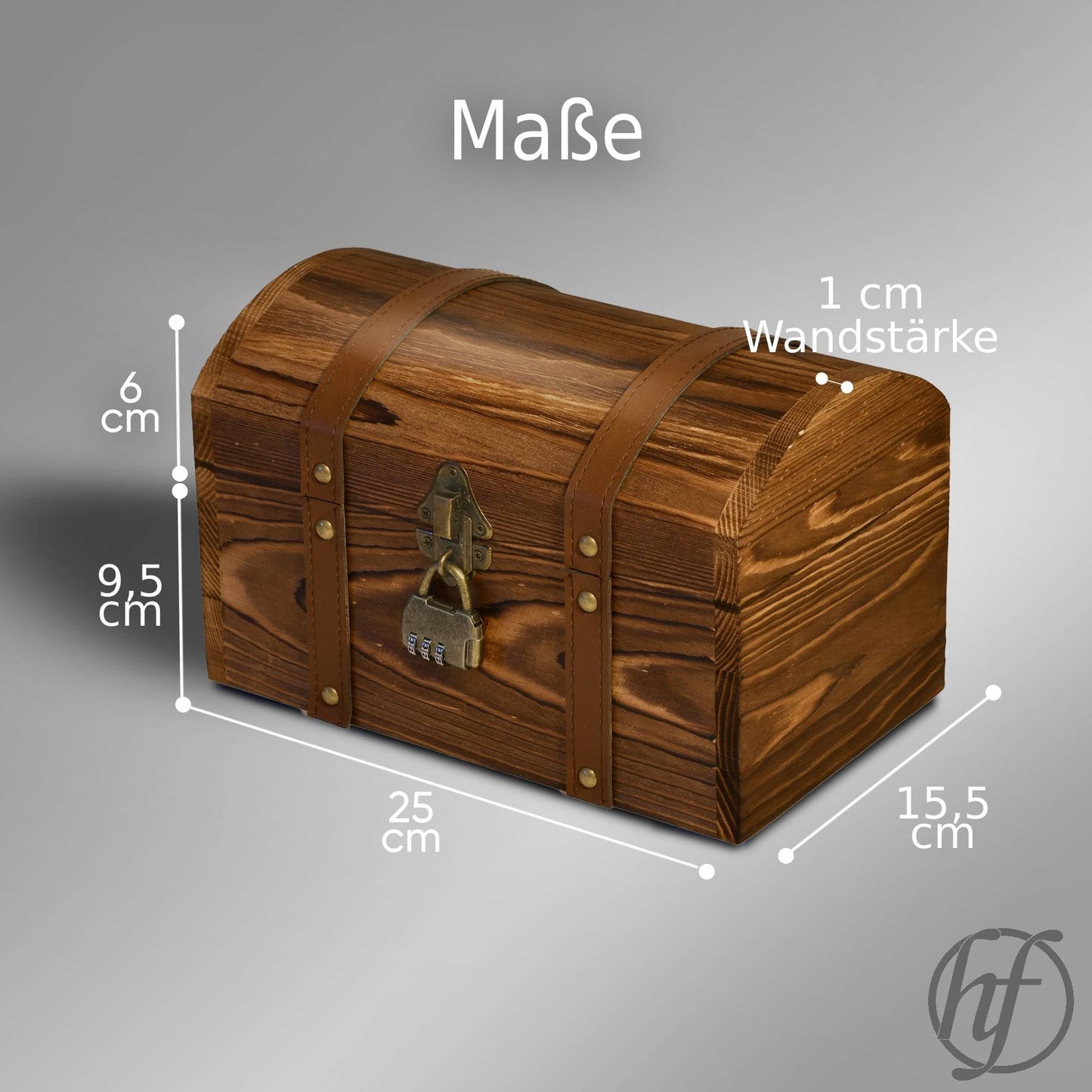 Heimfreude Treasure Chest "Anne Bonny" 25 x 15.5 x 15.5 cm Made of Solid Pine Wood with Lock for a Gift