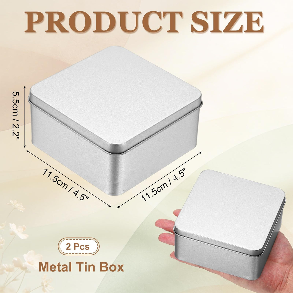 sourcing map 2Pcs Metal Tin Box, 4.5x2.2 Square Empty Tinplate Containers with Lid Portable Storage Box Candy Jars for Valentine's Day
