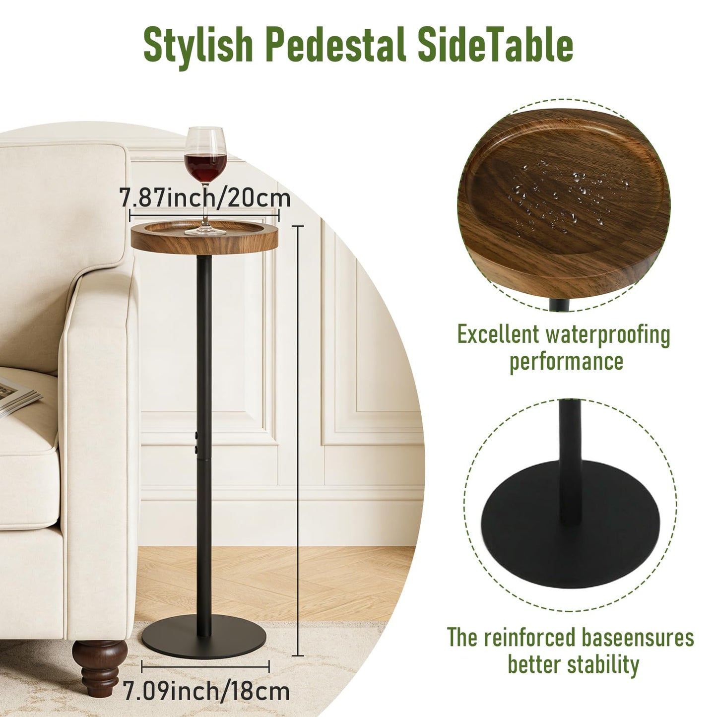 Simcat Small Round Side Table, Drink Table for Small Spaces and Modern Decor (1, Walnut)