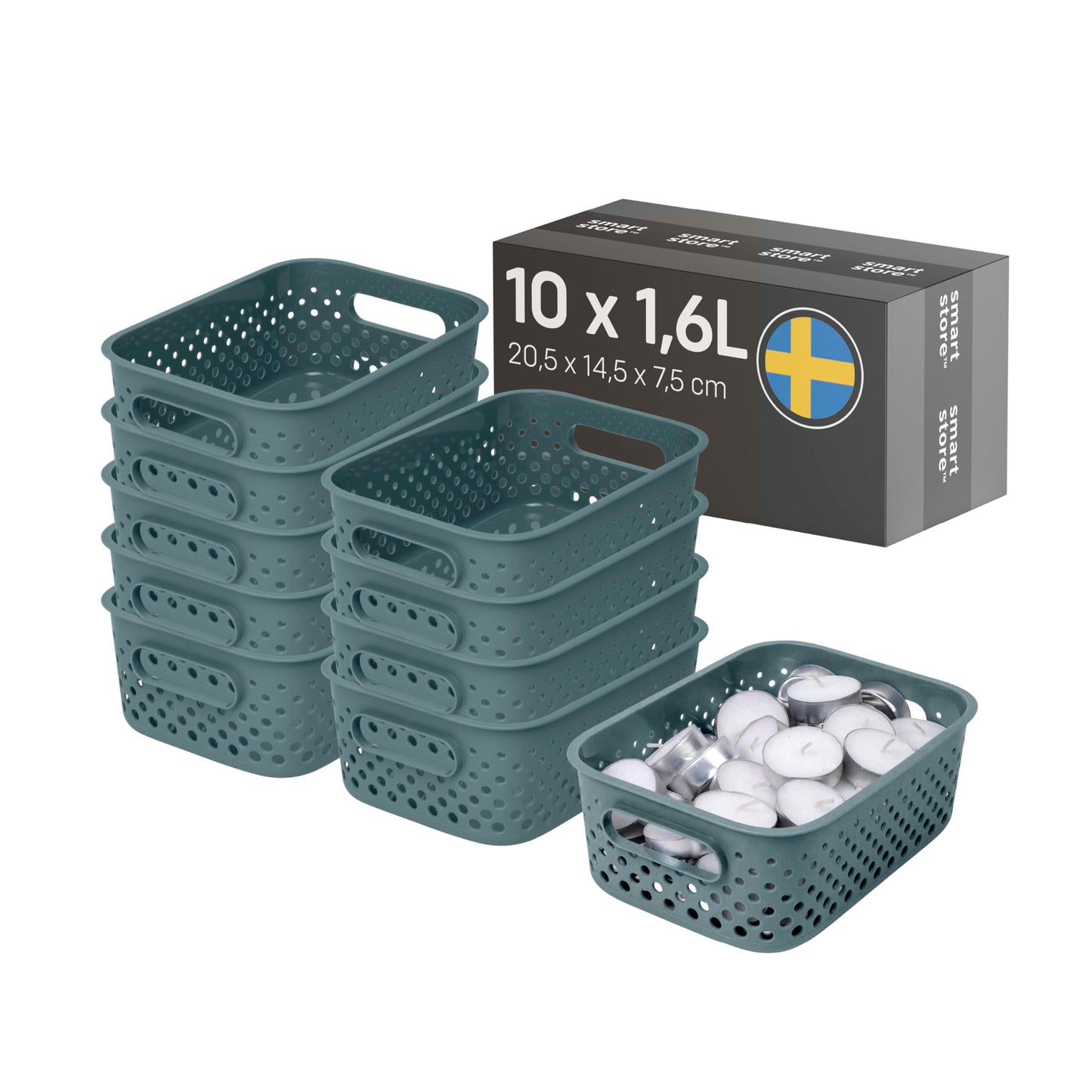 SmartStore Storage Basket with Handles in Grey 10 x 1,6L (20,5x14,5x7,5cm) | Storage Bin From Recycled Plastic | Essence S Storage Box