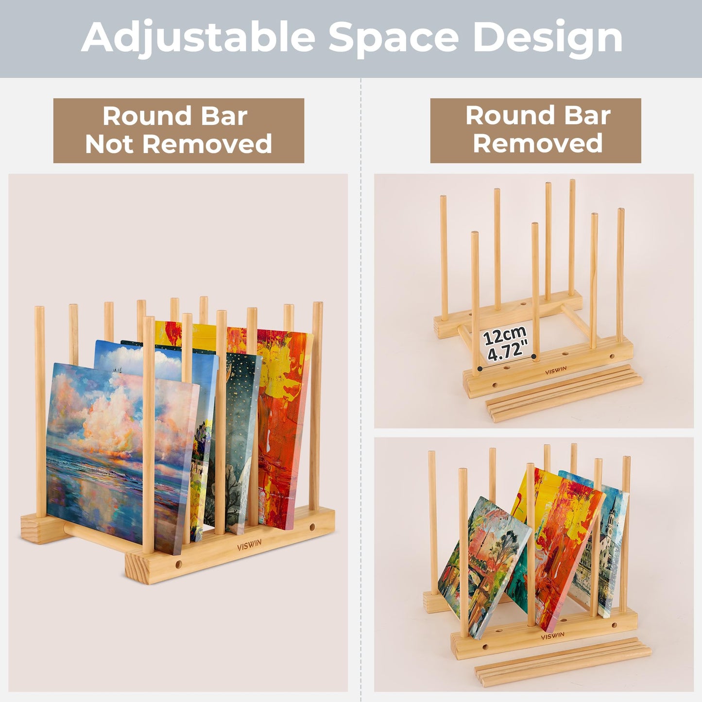 VISWIN Tabletop Art Storage Rack - Wooden Drying & Display Rack with Adjustable Slots for Organizing Canvas, Prints, Artwork, Panels, and Posters