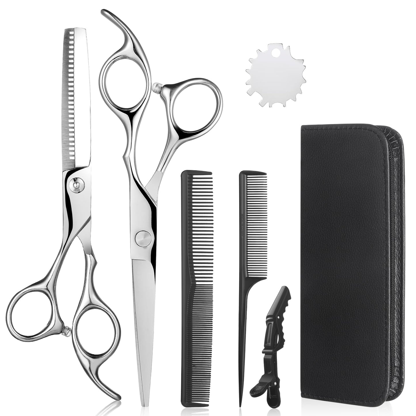 Lictin Hairdressing Scissors - Thinning Scissors Set, 6.0 inch + Presentation Case/Box + Black Comb + Thinning Hair Comb + Black Hair Clip + Screw