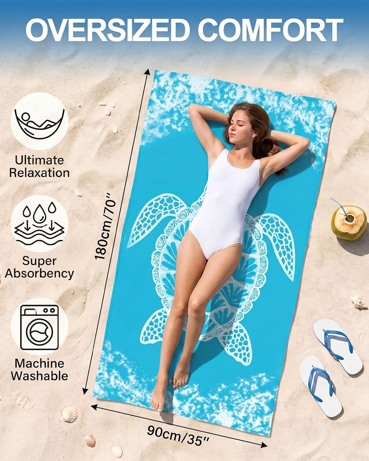 Evoplor 2 Pack Microfibre Beach Towels for Adults Extra Large 200 × 90 cm, Quick Dry Sand Free Beach Towel with Mesh Bag