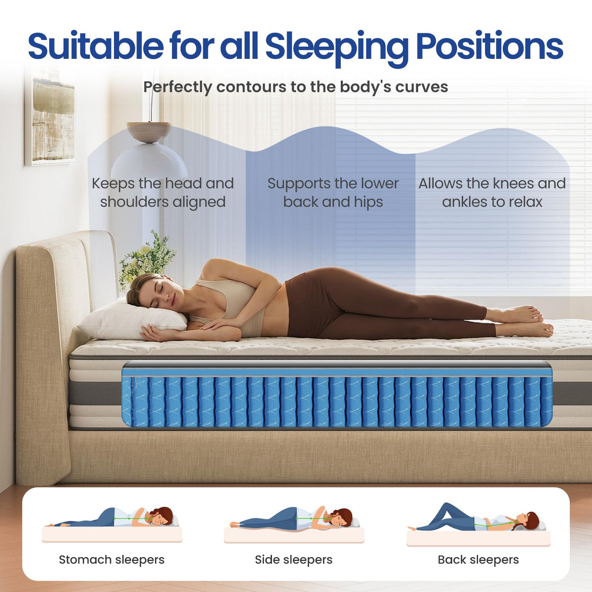 BedStory Double Mattrress 4FT6, 10.3 Inch Pocket Sprung Hybrid Mattress for Pressure Relief & Back Pain Relief – Medium Firm 135x190x26 cm
